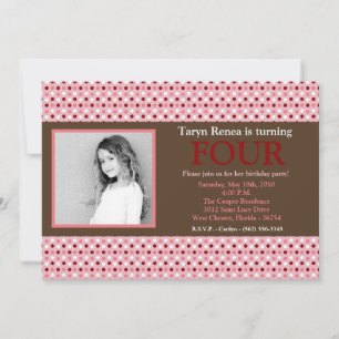5x7 Pink Polka Dot Photo Birthday Party Invitation