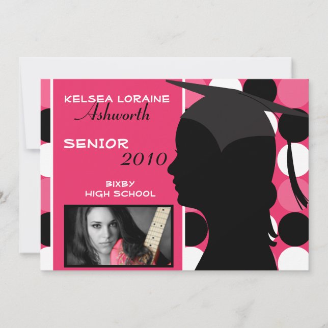 5x7 Pink Polka Dot Photo Graduation Announcement (Front)