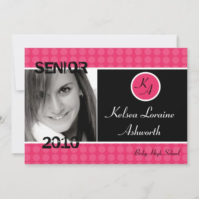 5x7 Pink Polka Dot Photo Graduation Announcement (Front)
