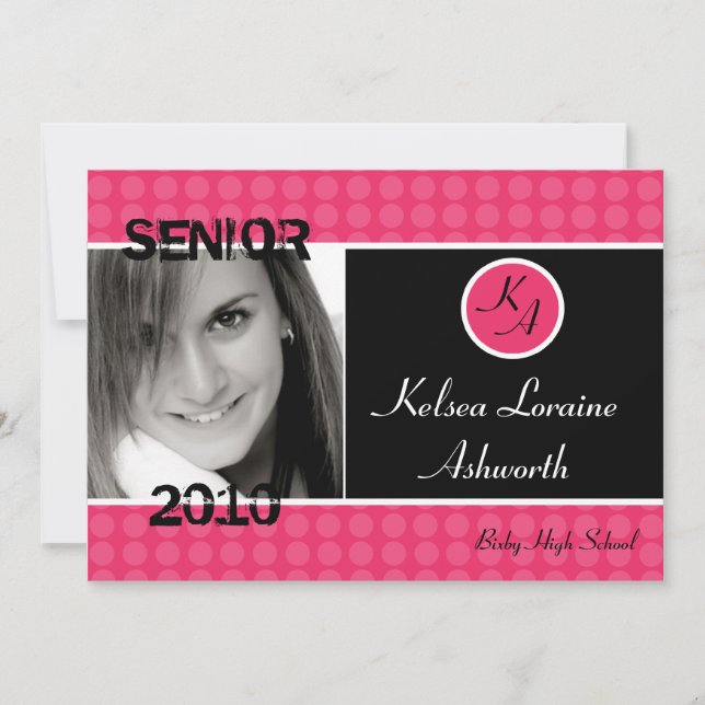 5x7 Pink Polka Dot Photo Graduation Invitation (Front)