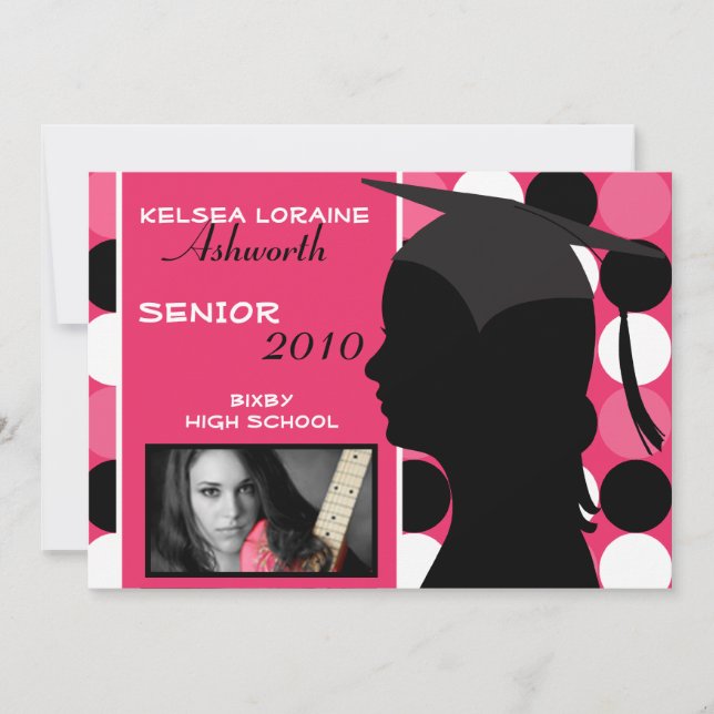 5x7 Pink Polka Dot Photo Graduation Invitation (Front)