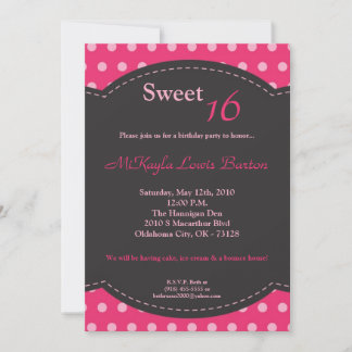 5x7 Pink Polkadot Sweet 16 Birthday Invitation