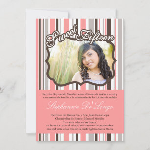 5x7 Pink Stripe PHOTO Quinceanera Party Invitation