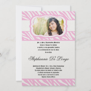 5x7 Pink Zebra Print Patter Quinceanera Invitation