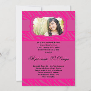 5x7 Pink Zebra Print Patter Quinceanera Invitation