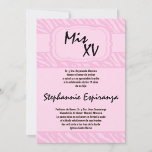 5x7 Pink Zebra Print Quinceanera 15 Invitation