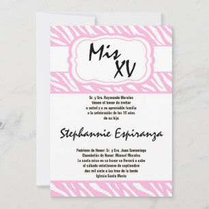 5x7 Pink Zebra Print Quinceanera 15 Invitation