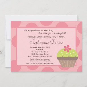 5x7 Polka Dot Cup Cake Birthday Party Invitation