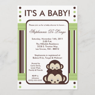 5x7 Pop Monkey Neutral Jung Baby Shower Invitation