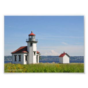 5X7 Pt Robinson Lighthouse with Mount Rainier Photo Print
