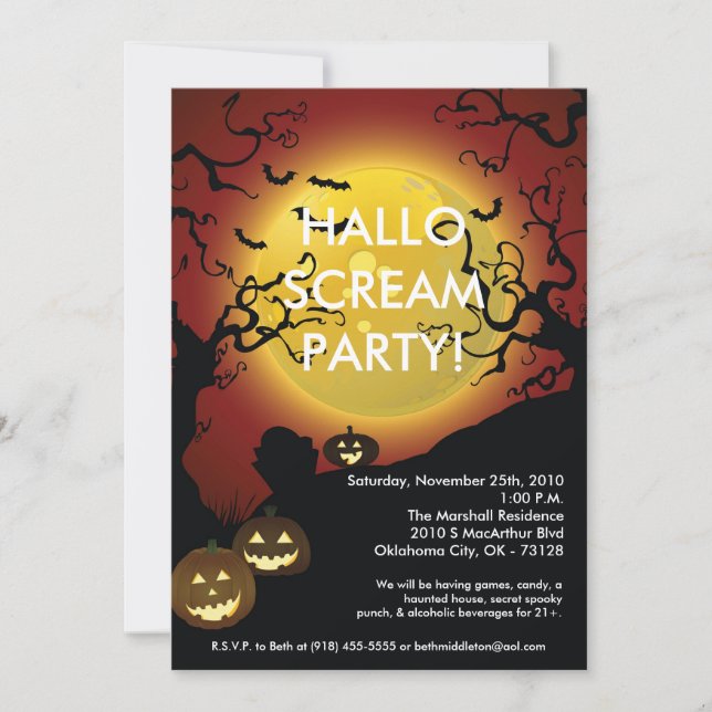 5x7 Pumpkin Jack O Lantern Halloween Invitation (Front)