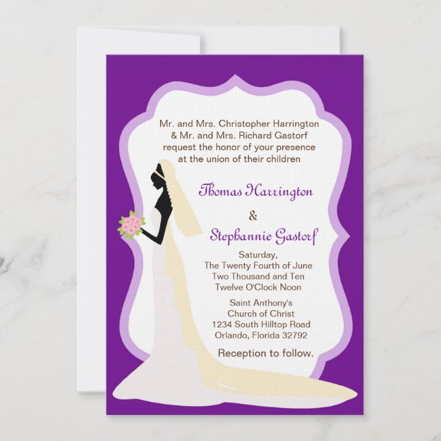 5x7 Purple Bride Wedding Invitation (Front)