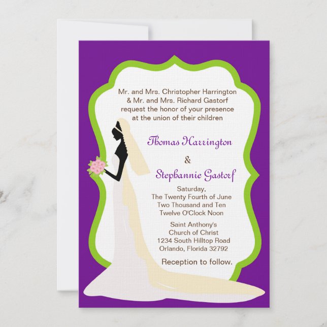 5x7 Purple Bride Wedding Invitation (Front)