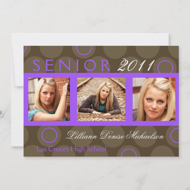 5x7 Purple Circle Polka Photo Senior Announcement (Front)
