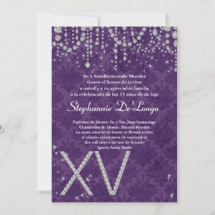 5x7 Purple Diamond Quinceanera Birthday Invitation
