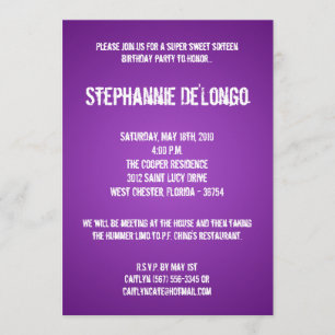 5x7 Purple DJ Turntable 16 Birthday Invitation