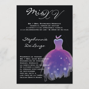 5x7 Purple Dress Quinceanera Birthday Invitation