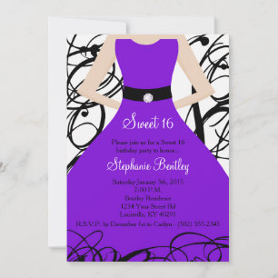5x7 Purple Dress Sweet 16 Birthday Invitation