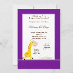 5x7 Purple Giraffe Baby Shower Invitation