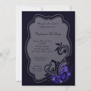 5x7 Purple Masquerade Sweet 16 Birthday Invitation