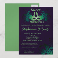5x7 Purple Masquerade Sweet 16 Birthday Invitation