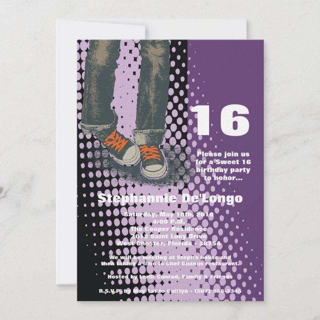 5x7 Purple Sneakers Sweet 16 Birthday Invitation (Front)