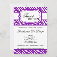 5x7 Purple Zebra Print Birthday Party Invitation