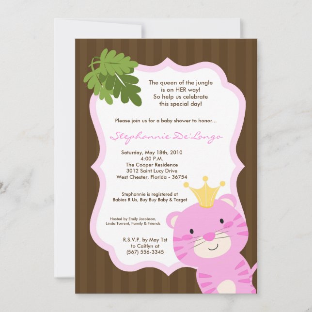 5x7 Queen fo the Jungle Baby Shower Invitation (Front)