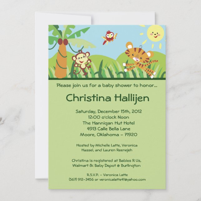 5x7 Rain forest Jungle Baby Shower Invitation (Front)