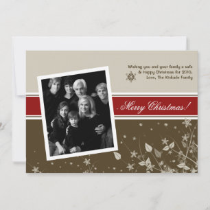 5x7 Red Brown Floral Flowe PHOTO Christmas Card
