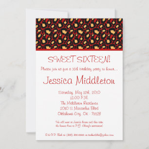 5x7 Red Cheetah Print 16th Birthday Invitation
