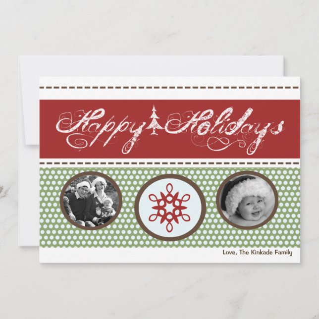 5x7 Red Green Polka Dot PHOTO Christmas Card (Front)