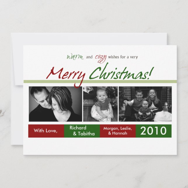 5x7 Red Green Text Boxes PHOTO Christmas Card (Front)