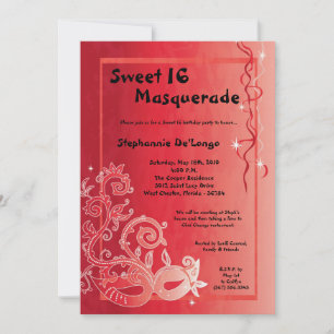 5x7 Red Masquerade Sweet 16 Birthday Invitation