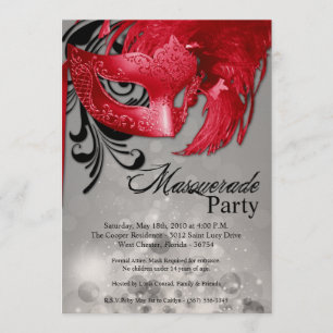 5x7 Red Masquerade Sweet 16 Birthday Invitation