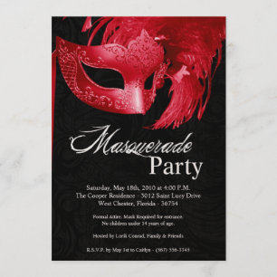5x7 Red Masquerade Sweet 16 Birthday Invitation