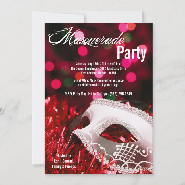 5x7 Red Masquerade Sweet 16 Birthday Invitation (Front)