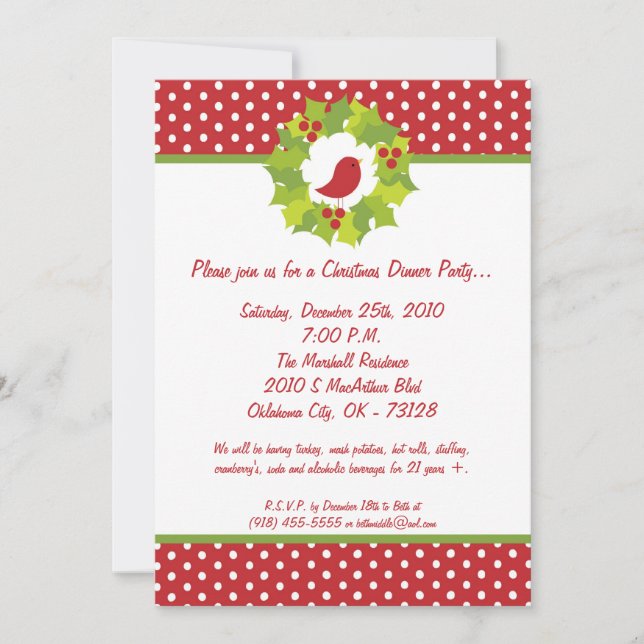 5x7 Red Robin Mistletoe Christmas Party Invitation (Front)