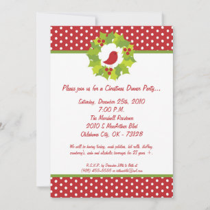 5x7 Red Robin Mistletoe Christmas Party Invitation