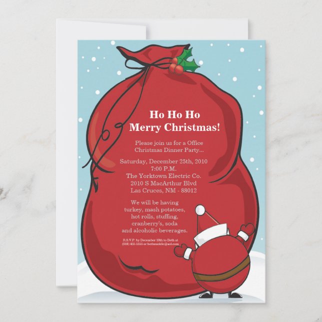 5x7 Red Santa's Bag Christmas Party Invitation (Front)