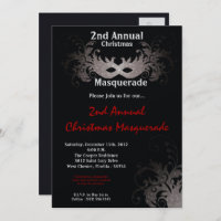 5x7 Red Silver Masquerade Christmas Invitation