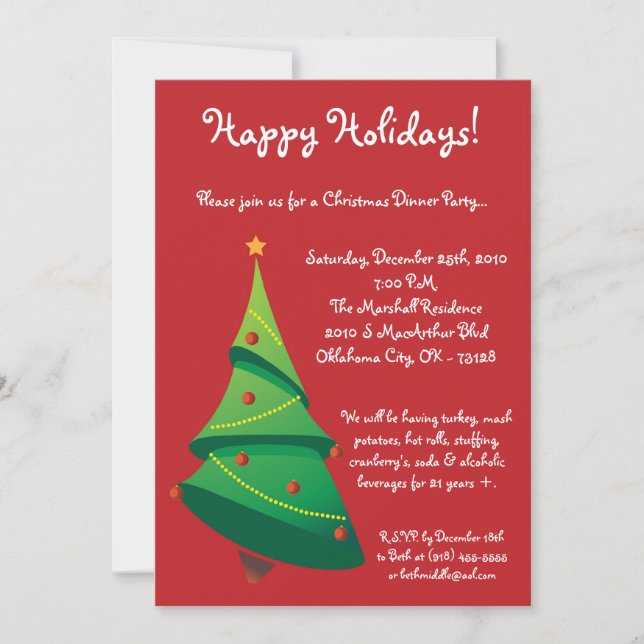 5x7 Red XMAS Tree Christmas Party Invitation (Front)