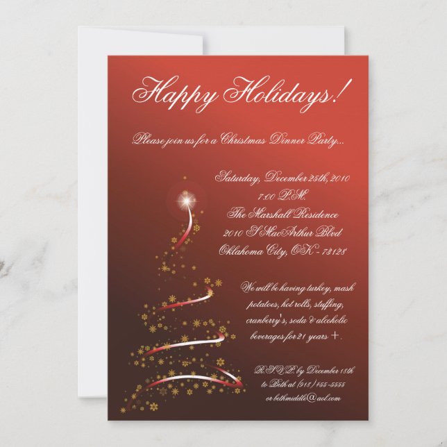 5x7 Red XMAS Tree Christmas Party Invitation (Front)