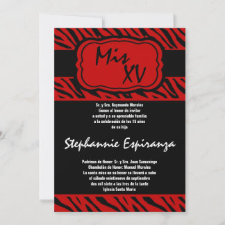 5x7 Red Zebra Print Quinceanera 15 Invitation