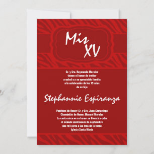 5x7 Red Zebra Print Quinceanera 15 Invitation