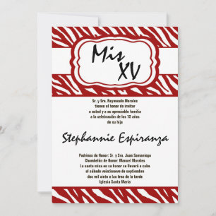 5x7 Red Zebra Print Quinceanera 15 Invitation
