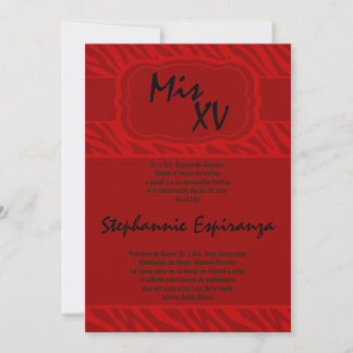 5x7 Red Zebra Print Quinceanera 15 Invitation
