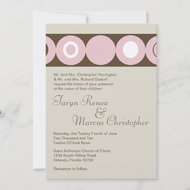 5x7 Retro Circle Pink Linen Wedding Invitation (Front)
