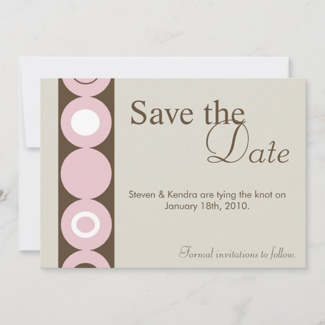 5x7 Retro Circle Pink Save the Date Announcement (Front)