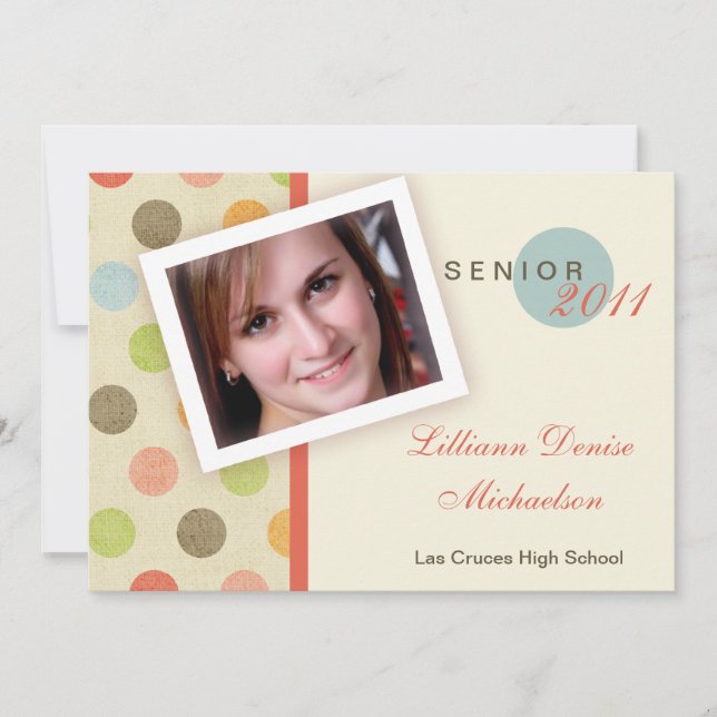 5x7 Retro Polka Dot Photo Senior Announcement (Front)